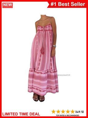 Boho Maxi Dress Crochet Patchwork Sleeveless Flowy Swing Beach Sundress